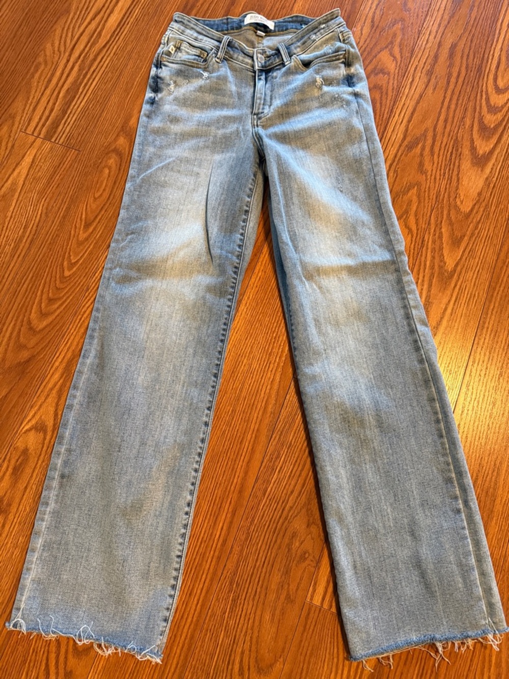 Judy Blue Light Blue straight Leg Jeans with Frayed Hem